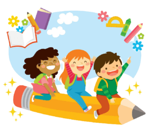 Happy Kids On Flying Pencil Png Removebg Preview